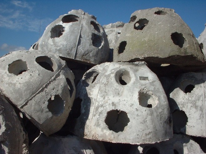 These artificial reef balls were dropped around oil platforms in Lake Pontchartrain to promote fish growth © Nathan Arthur